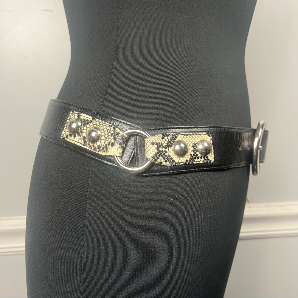 Carlisle black and snake print metal genuine leather belt size small - Picture 2 of 9